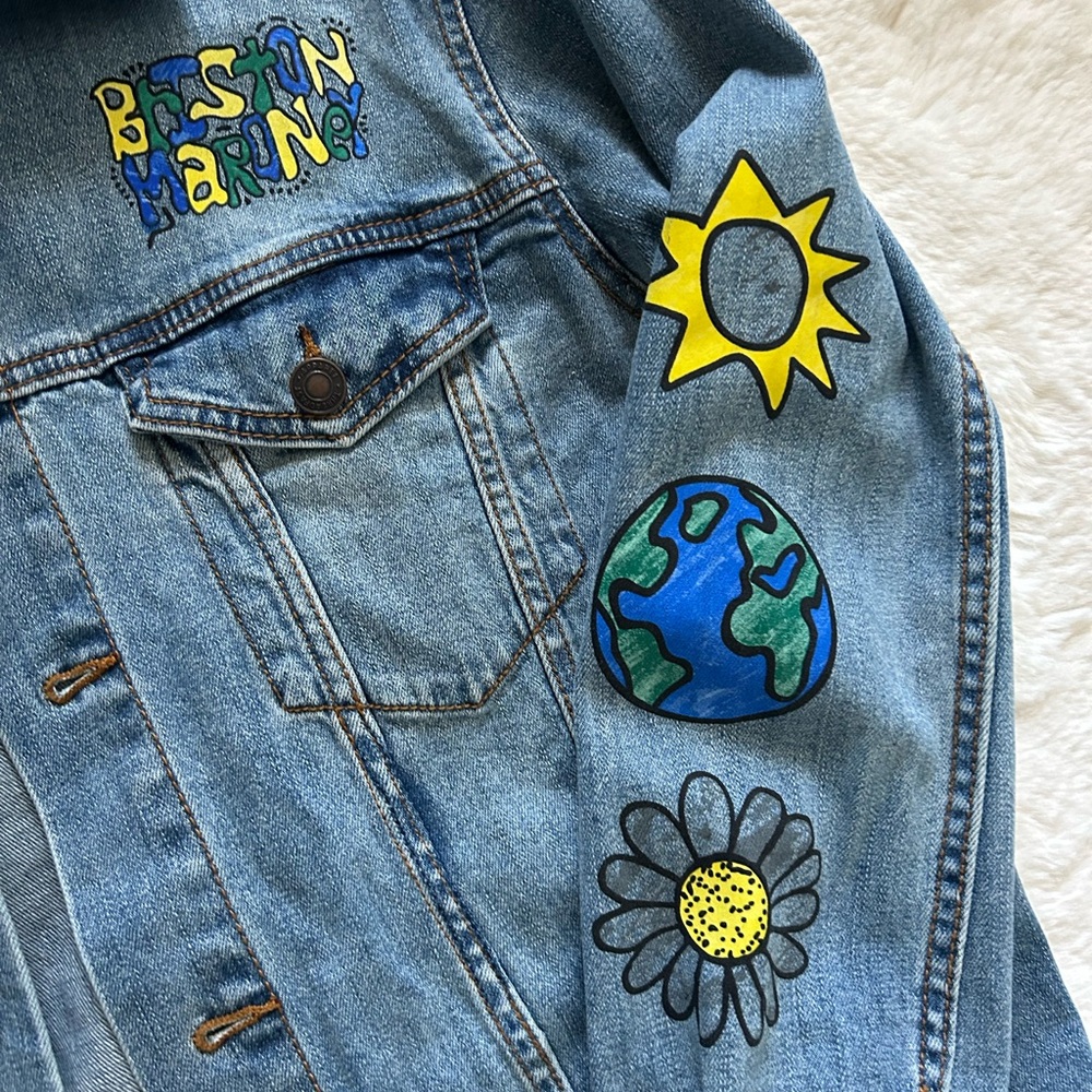 Briston Maroney Merch Denim Jacket with Sun and Earth Patches - Picture 2 of 3